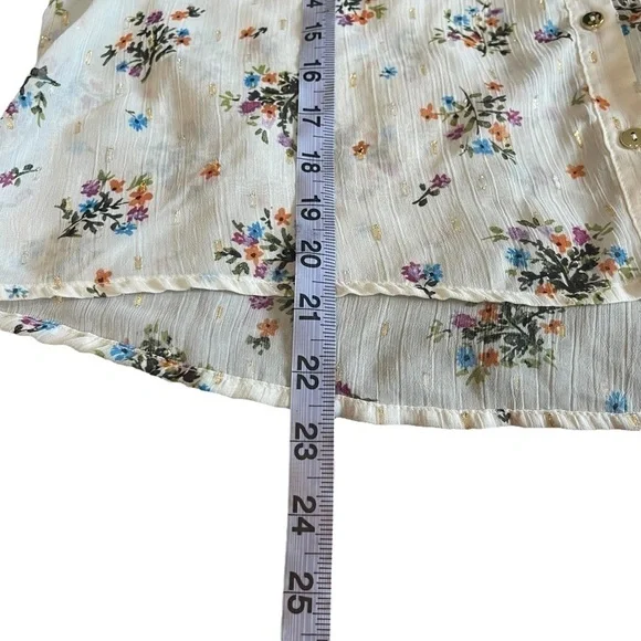 Euc Zara blouse, sheer, floral, metallic details, size Medium - Picture 7 of 13